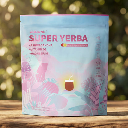 Zooone Super Yerba | Yerba Mate Instant Drink Powder | RASPBERRY LEMONADE Flavor | 30 Servings
