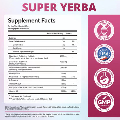 Zooone Super Yerba | Yerba Mate Instant Drink Powder | RASPBERRY LEMONADE Flavor | 30 Servings